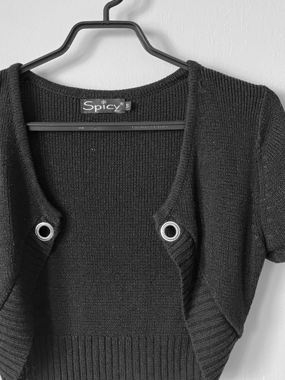 VINTAGE y2k Spicy black grommet short sleeve cropped shrug cardigan S